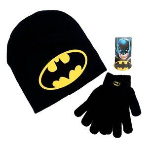 DC Comics Batman Boys Black Beanie Winter Hat Gloves Kids Gift Set New